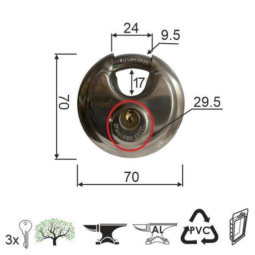 Katanac KA2020 Inox 70x29,5/24/9,5/17mm 3K DBP1