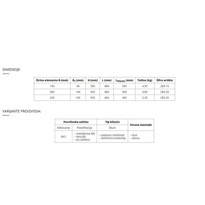 EKSKLUZIV BOČNA FIOKA- širina elementa 200mm