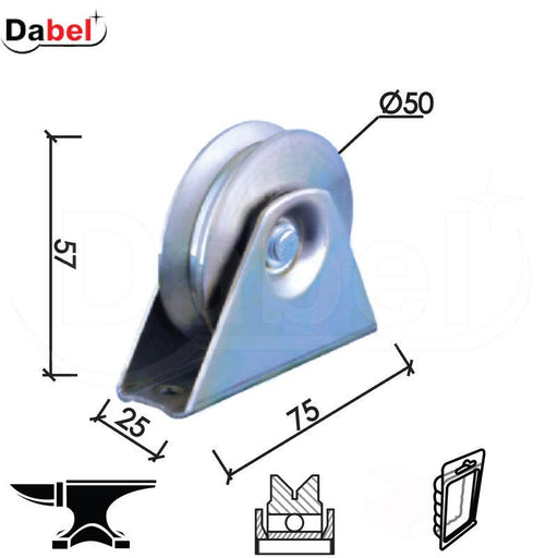 Točak za kliznu kapiju T1009 ZnB fi 50x57/75x25mm 1 ležaj DP1