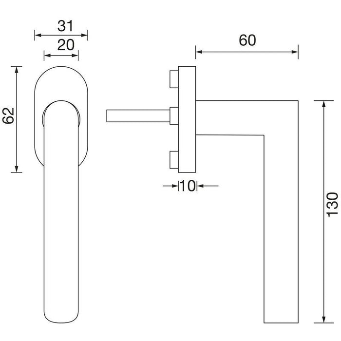 MARCHESI ručka za prozor GEHRUNG sa uklapanjem, VK 7 x 35 mm, nerđajući čelik