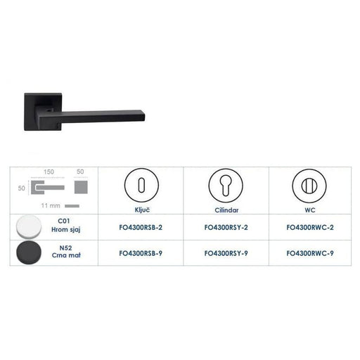 KVAKA SA ČETVRTASTOM ROZETOM ZA VRATA- GINEVRA/ SET