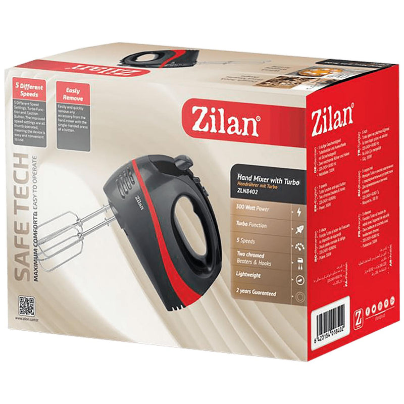 Zilan Mikser ručni, 5 brzina+turbo, 300 W, boja crno/crvena - ZLN8401