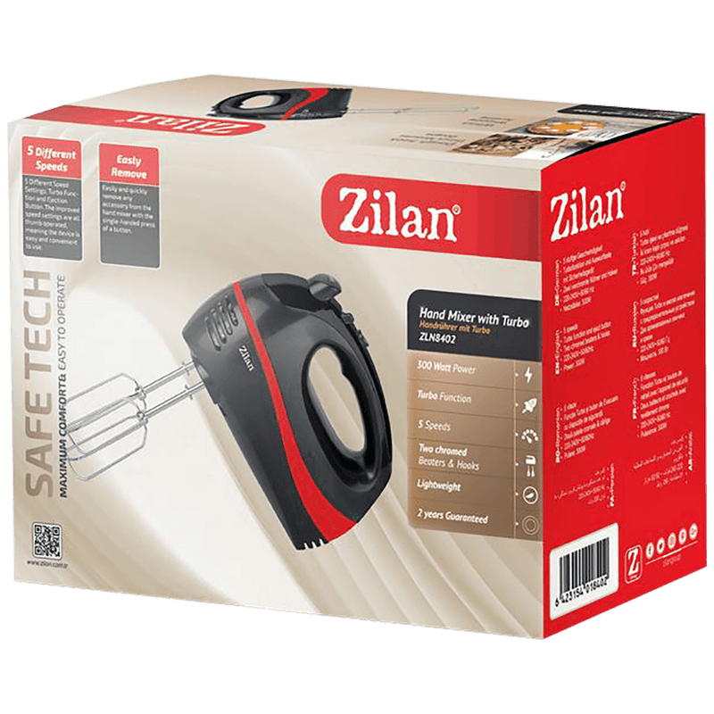 Zilan Mikser ručni, 5 brzina+turbo, 300 W, boja crno/crvena - ZLN8401