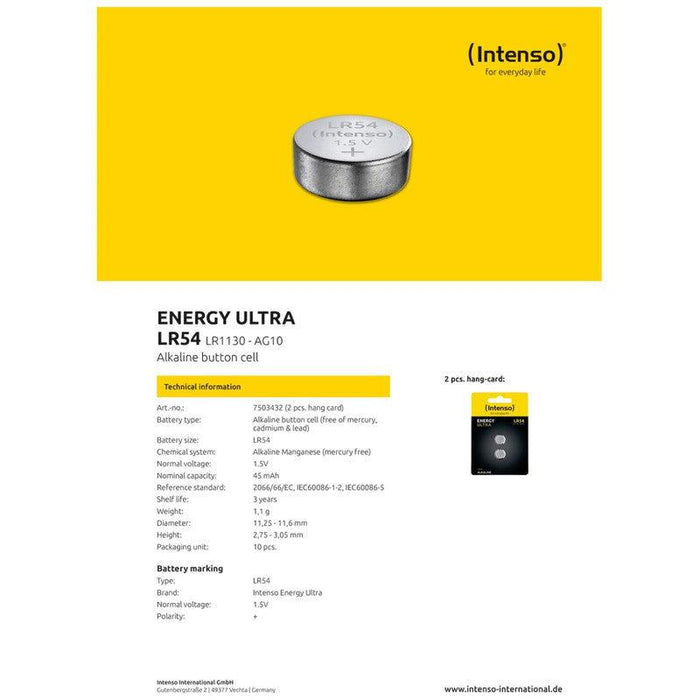 (Intenso) Baterija alkalna LR54/2, 1,5V dugmasta, blister 2 kom