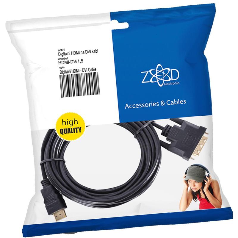ZED electronic HDMI na DVI kabl, 1.5 met, ver. 1.4 - HDMI-DV/1,5