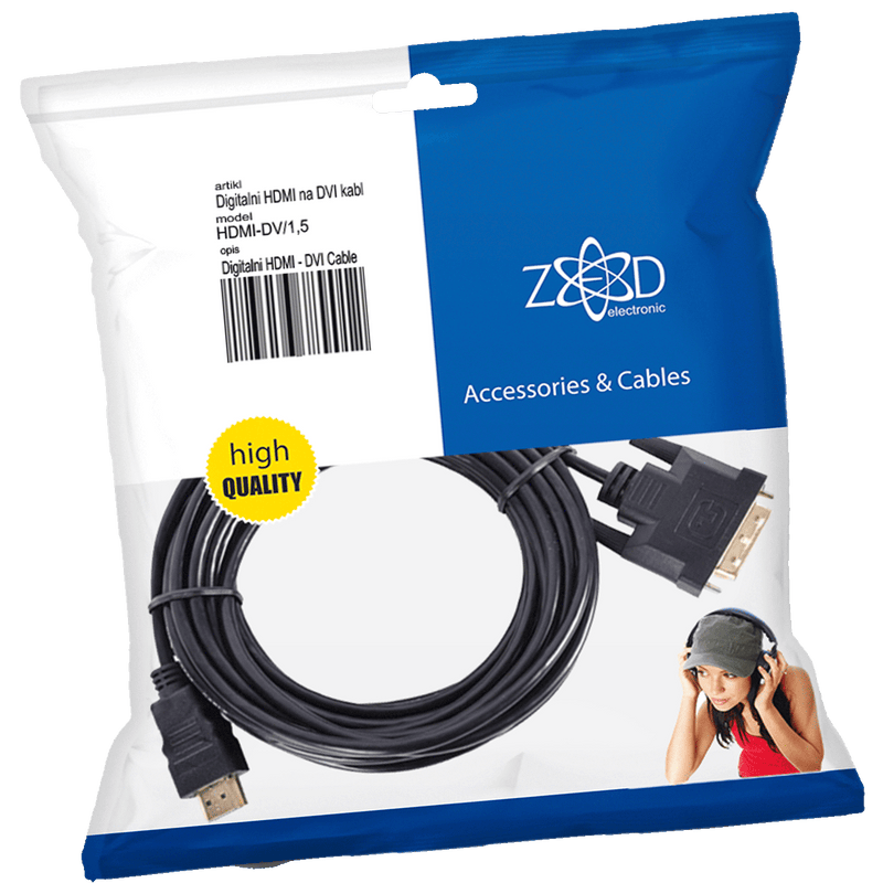 ZED electronic HDMI na DVI kabl, 1.5 met, ver. 1.4 - HDMI-DV/1,5