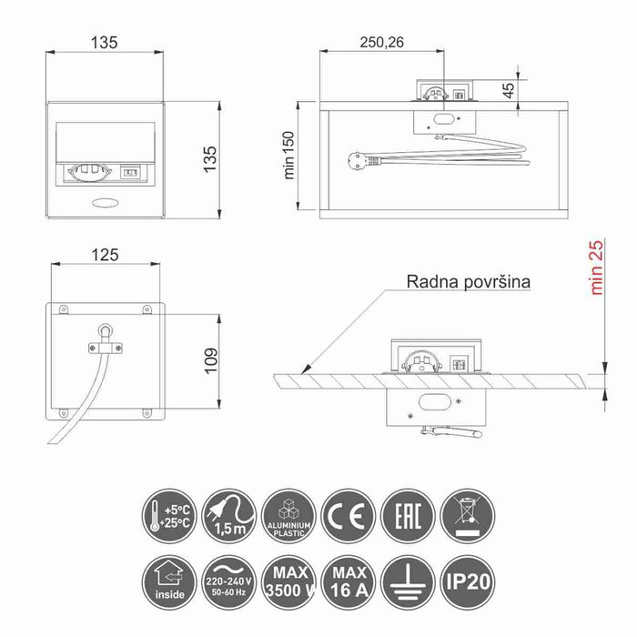 OU utičnica AVARO šuko USB