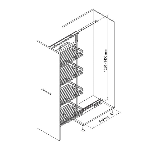Žičani špajz DAUER 230x510x1250-1400, 4 korpe, korpus 300 mm