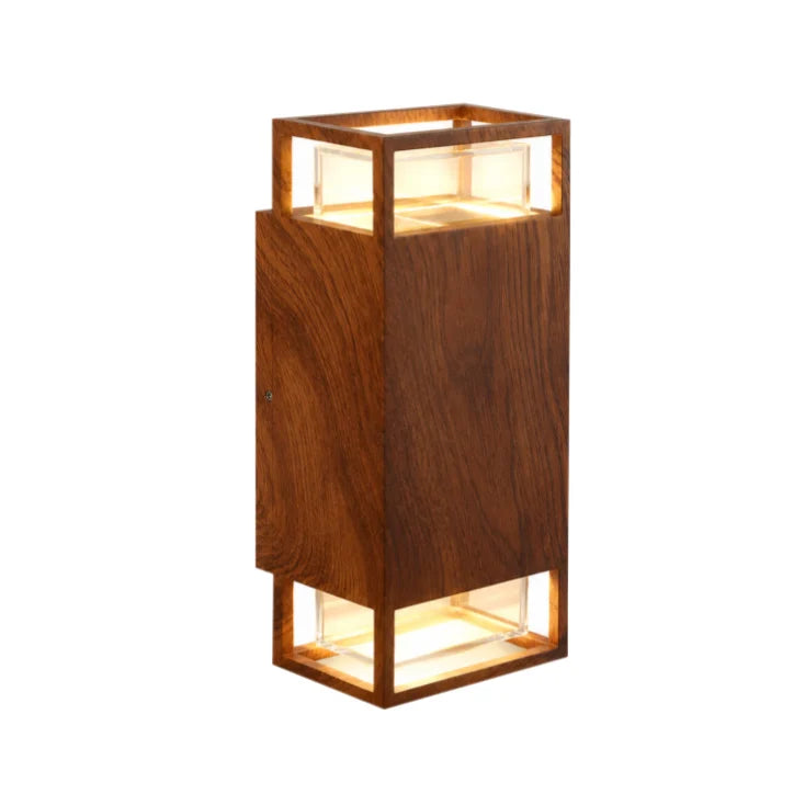 Zidna lampa 2 × GU10 — IP65, 105 × 80 × 235 mm, dezen drveta