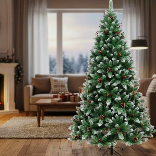 Veštačka jelka 240cm sa snegom i šišarkama