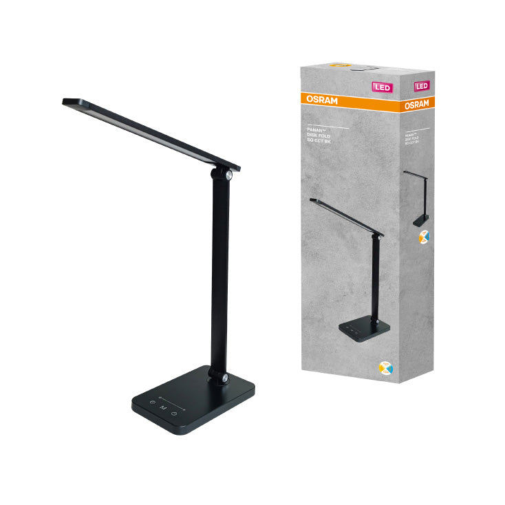 OSRAM sklopiva stona LED lampa sa satom — 6,5 W, CCT, USB, crna
