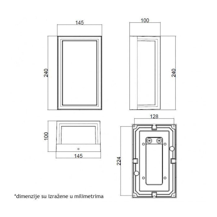 Zidna LED lampa 12W 4000K IP54 crna