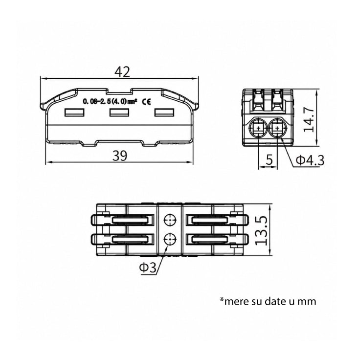 Bezvijačna spojnica-klemna, 2P/2P 0.2-4 mm² 450V/32A — pak. 10 kom