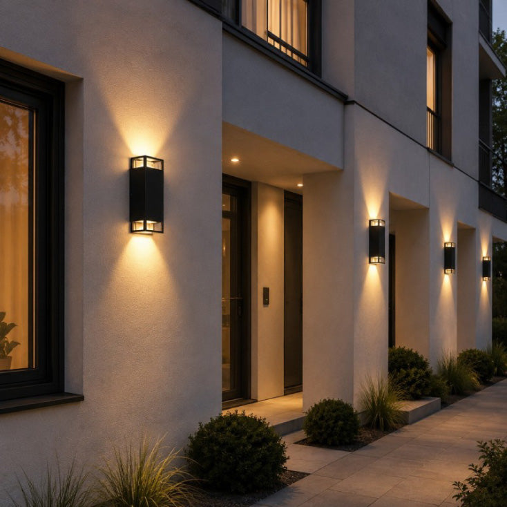 Zidna lampa 2 × GU10 — IP65, 105 × 80 × 235 mm, crna
