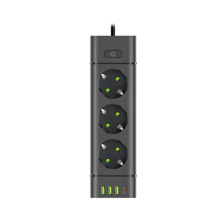 PROSTO produžni kabl sa 3 utičnice, USB i USB-C priključcima, crni