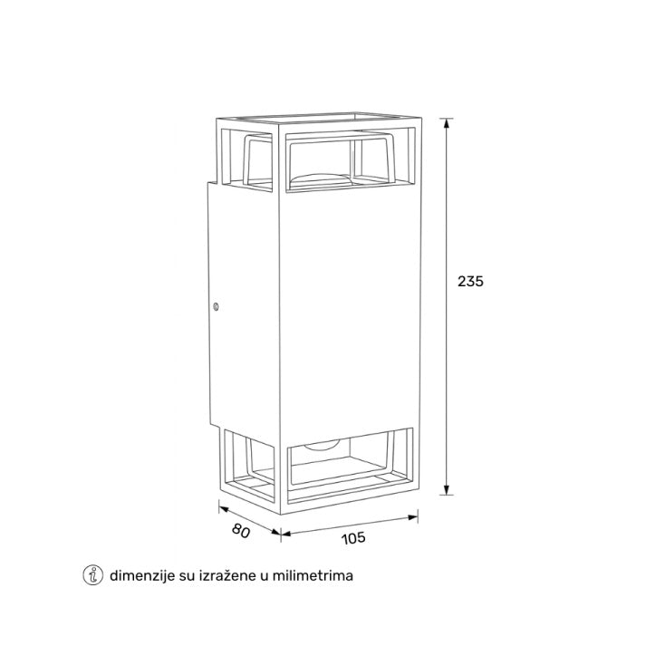 Zidna lampa 2 × GU10 — IP65, 105 × 80 × 235 mm, dezen drveta