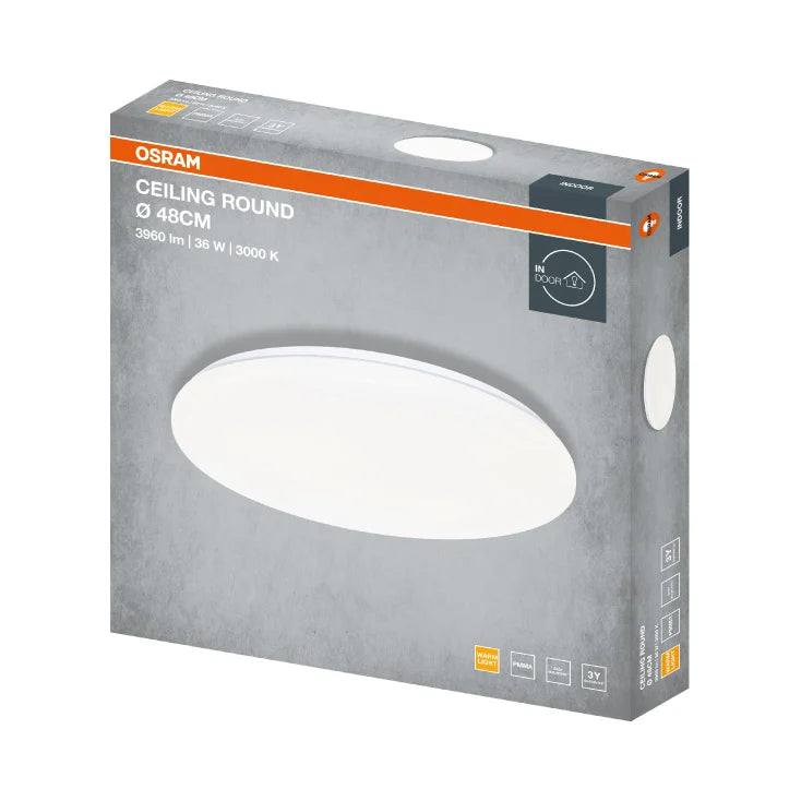 OSRAM LED plafonjera Ø480 — 36W, 3000K, IP20, mat bela