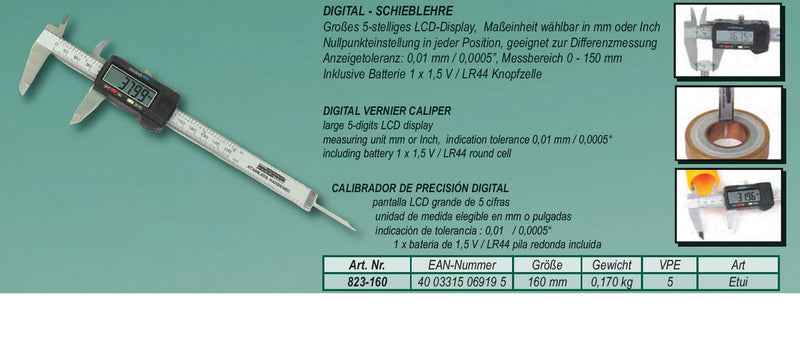 MANNESMANN Digitalno pomično merilo (šubler) — 150 mm, LCD