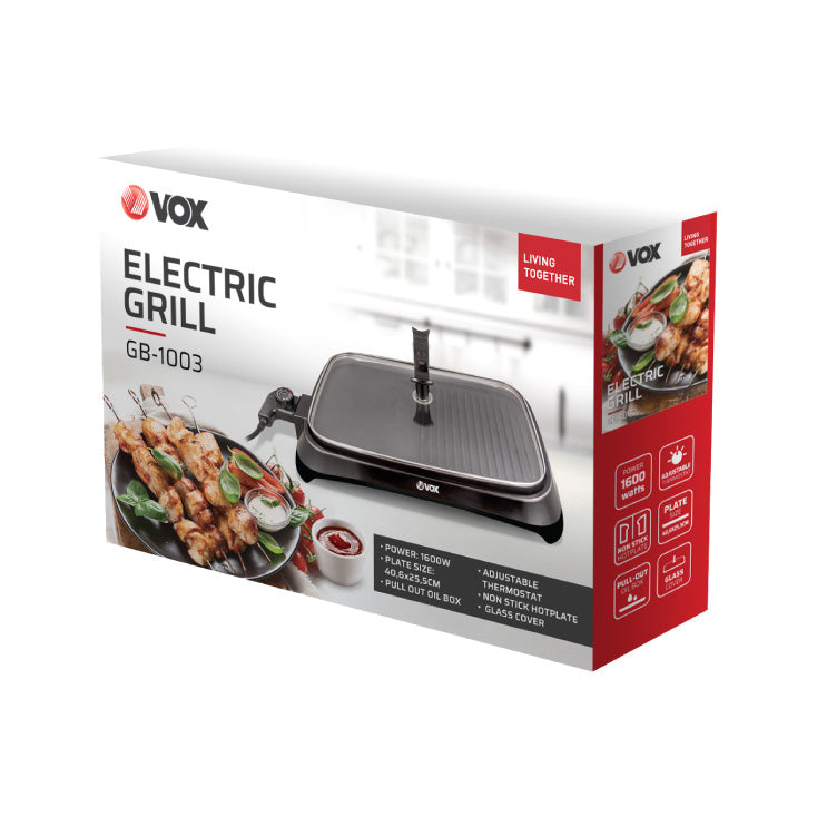 VOX električni roštilj GB1003 — 1600 W, stakleni poklopac