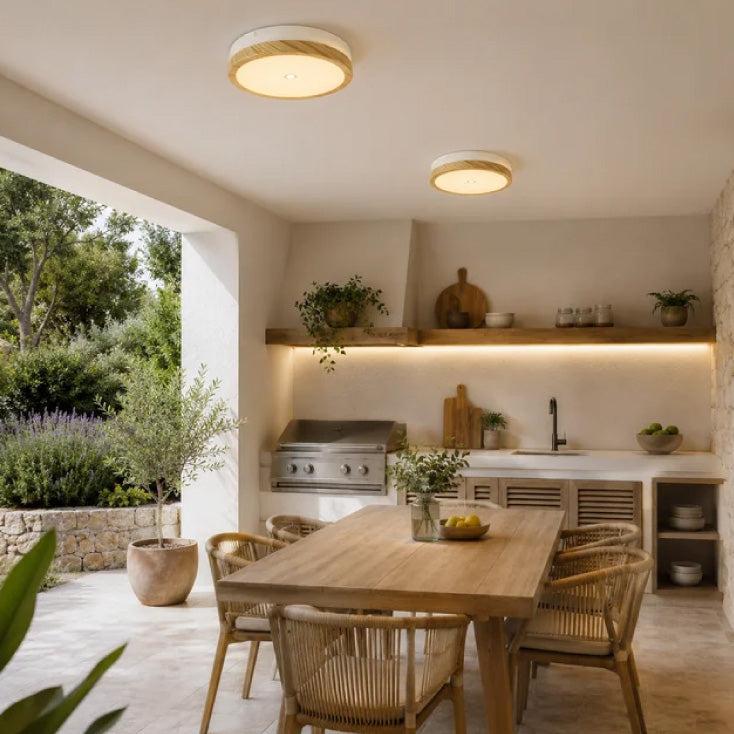 LED plafonjera MONA-300 — 30 W, CCT 3000/4000/6500 K, IP65, drvo/bela
