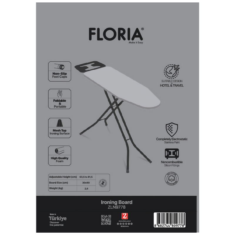 Floria Daska za peglanje, 90 x 30 cm, Siva - ZLN9778