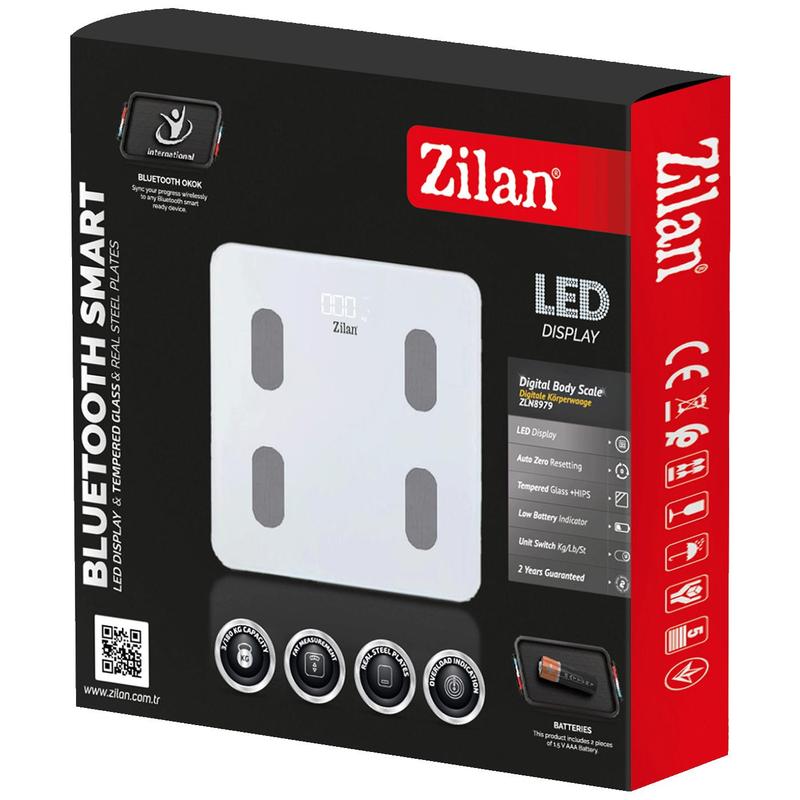 Zilan Pametna vaga za merenje, do 180kg, LED, Bluetooth, bela - ZLN8979