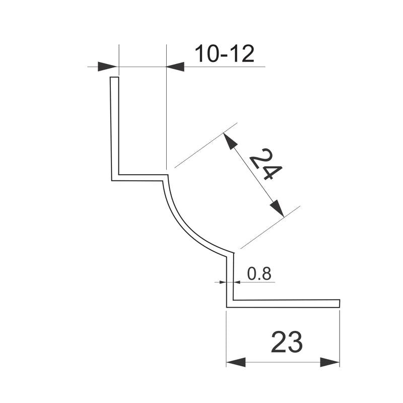 Unutrašnji ugaoni profil — za oblogu 12 mm, INOX, 2.5m, više boja