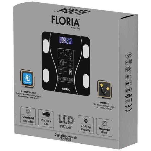 Floria Pametna vaga za merenje, do 180kg, LED, Bluetooth, crna - ZLN8962