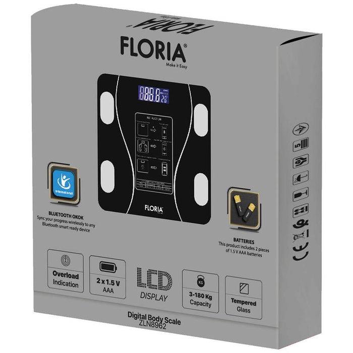 Floria Pametna vaga za merenje, do 180kg, LED, Bluetooth, crna - ZLN8962