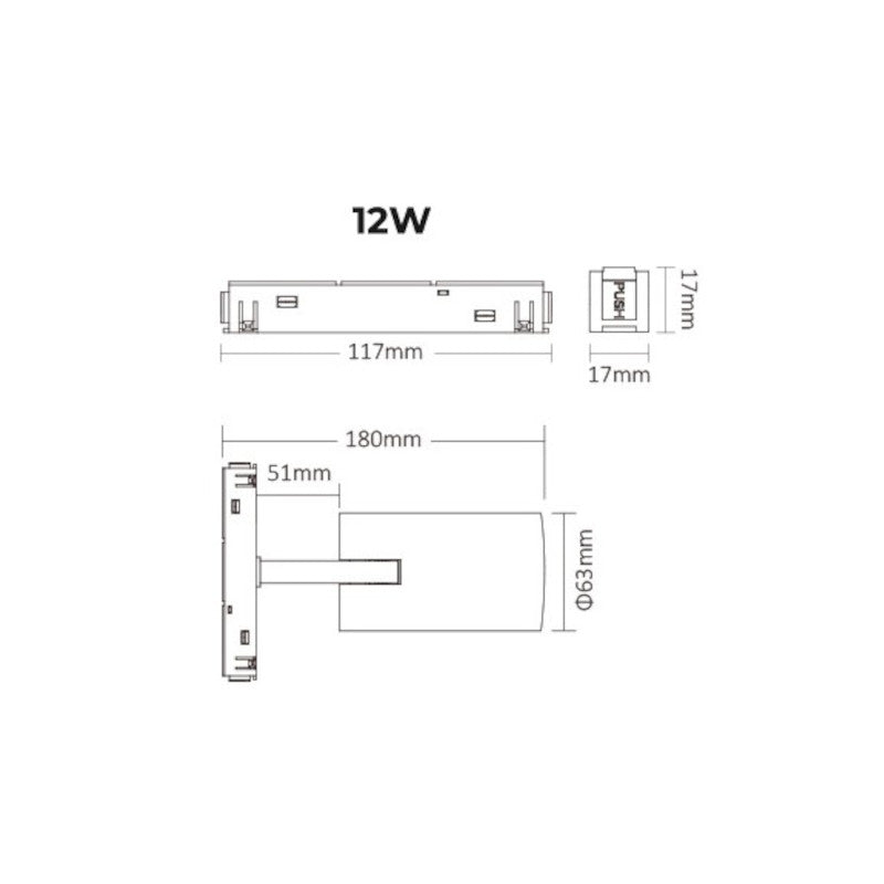 Magnetna šinska LED top svetiljka 12W Dual White Zigbee — crna
