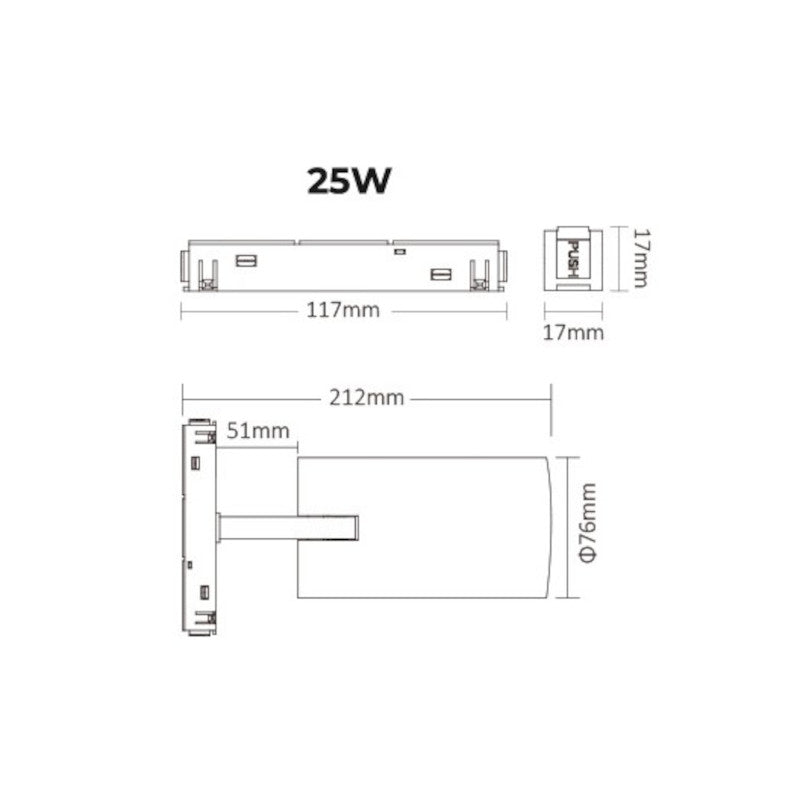 Magnetna šinska LED top svetiljka 25W Dual White — crna