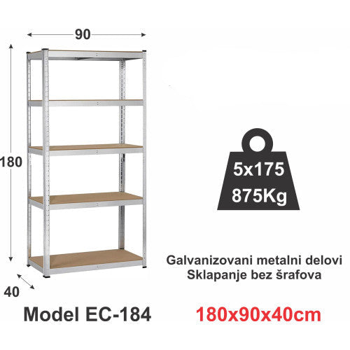 HERRSCHAFT EC-184 180x90x40 cm metalna montažna polica