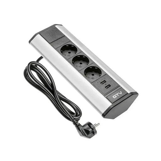 GTV LED Ugaona utičnica 4× + 2×USB — 1,5 m, alu
