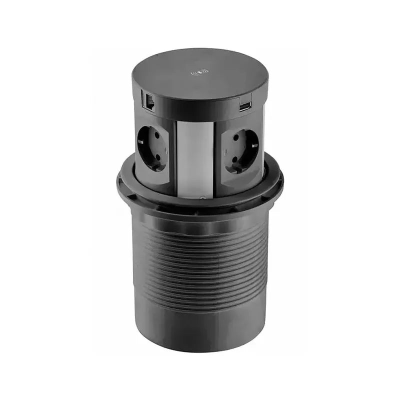 GTV LED Ugradna utičnica CONFORT PLUS 4× + 2×USB + 2×RJ45 + WiFi punjač — 1,5 m, crna