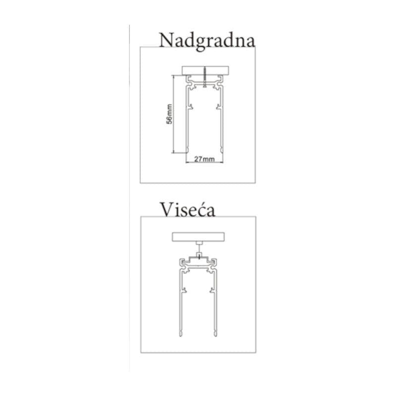 Nadgradna magnetna šina 2m — crna
