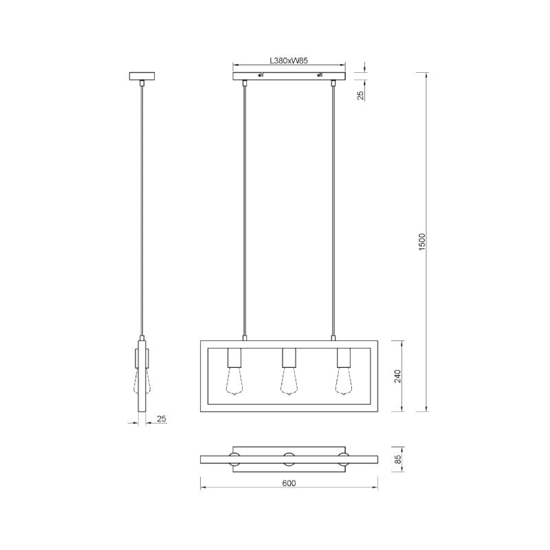 Visilica AGRA 3xE27 crna mat 313800332