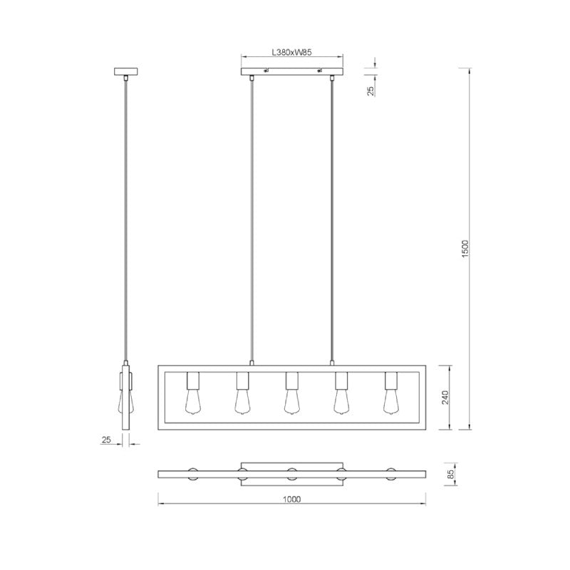 Visilica AGRA 5xE27 crna mat 313800532