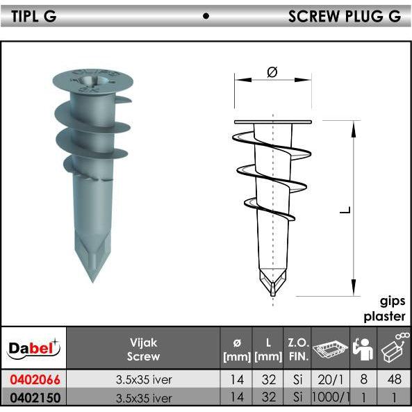 TIPL ZA GIPS TABLE- G Ø14x32 mm