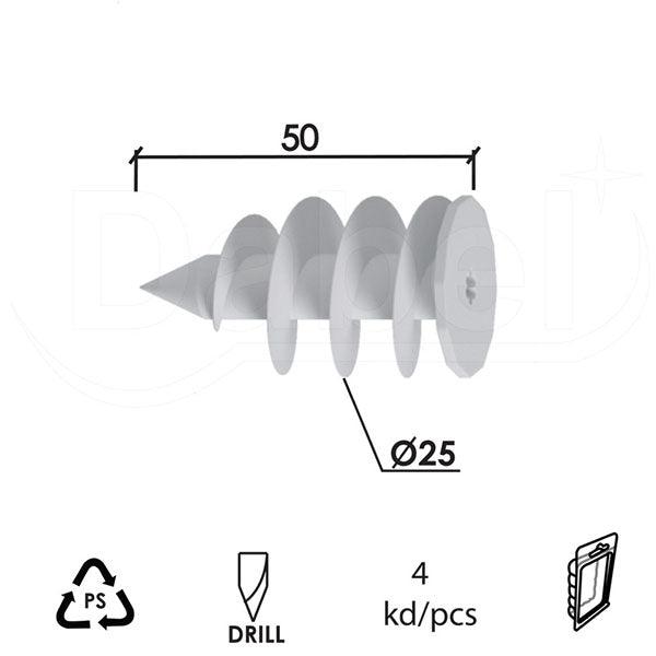 Tipl za stiropor S Siva fi25x50mm (4 kom.) DP1