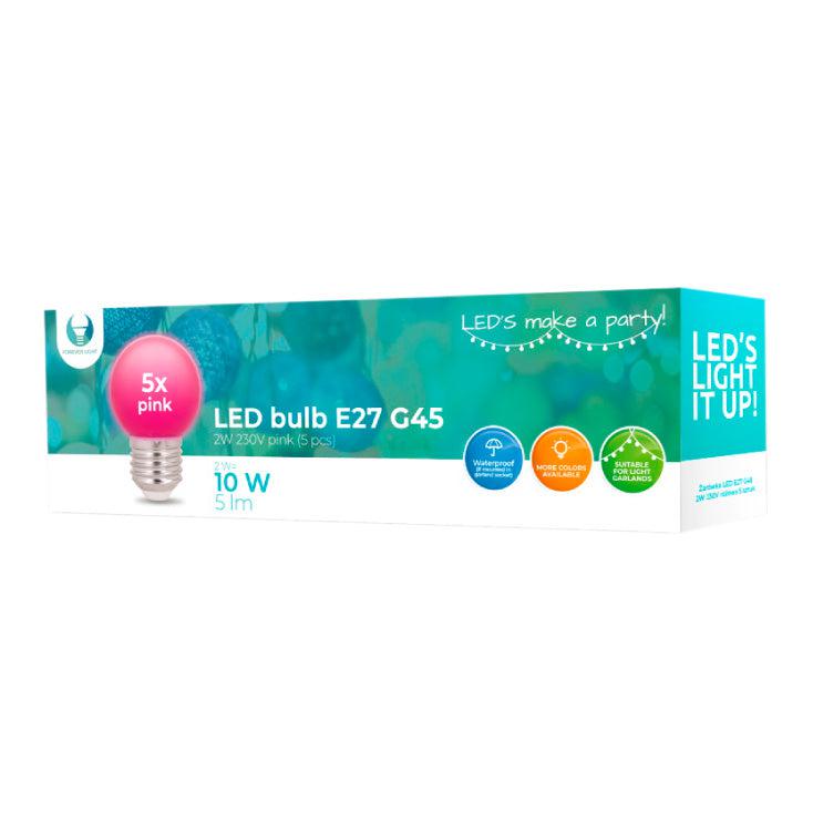 LED globus sijalica E27 — 2W, 3000K, 5 kom. roze
