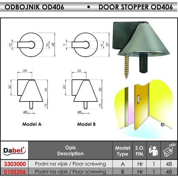 PODNI ODBOJNIK ZA VRATA OD406 48x42 mm