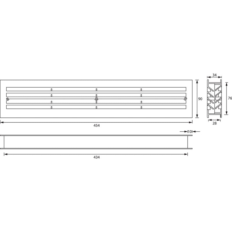 Ventilaciona rešetka za sobna vrata, 454 x 90 mm