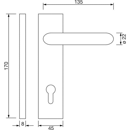 Garnitura kvaka protivpožarna U-oblik sa kratkim štitom, PZ 72 mm