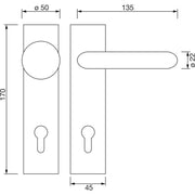 Garnitura kvaka-kugla U-oblik, PZ 72 mm, plastika