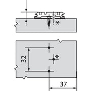 BLUM CLIP podložna pločica Onyx, Spax-vijci, HV: ekscentar, razmak 0 mm