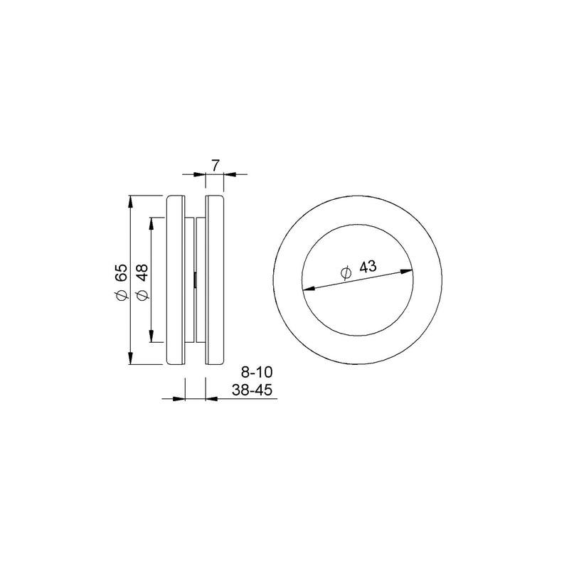 Ukopna ručkica okrugla Ø 65mm, TS 8-10 / 38-45mm, aluminijum crni mat