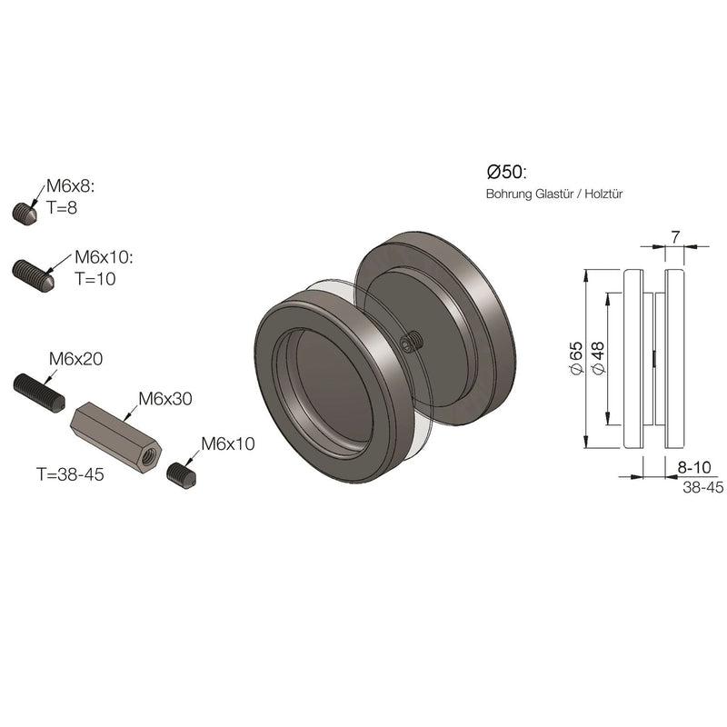 Ukopna ručkica okrugla Ø 65mm, TS 8-10 / 38-45mm, aluminijum crni mat