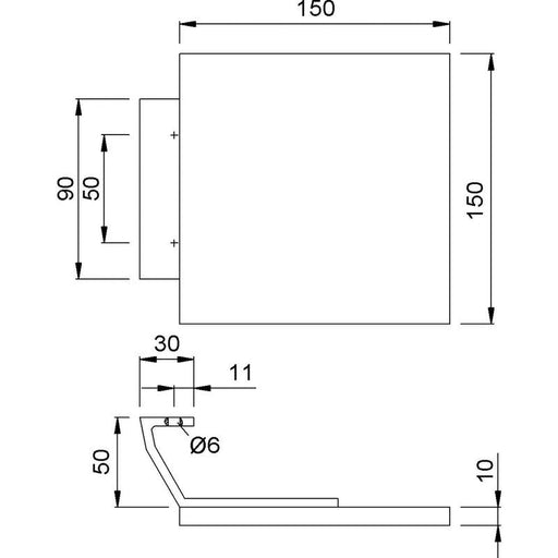 KWS pločasti rukohvat SARAH - 150 x 150 x 18mm, aluminijum srebrno eloksiran / plastika