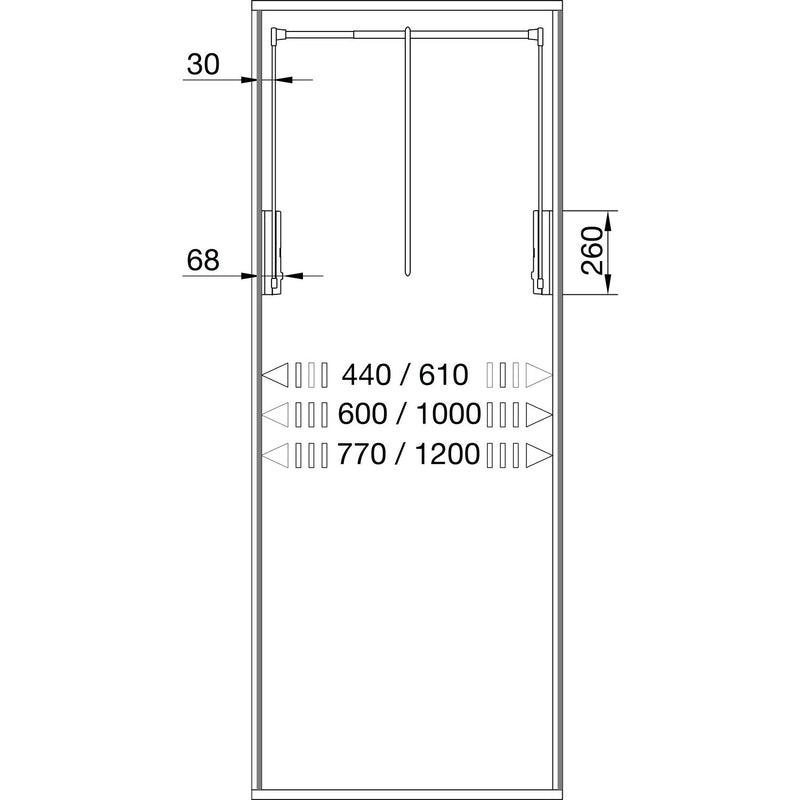 Garderobni lift Junior, V 850,ŠK 440-610mm, Nosivost 10KG, plast.belo/čel.nikl.