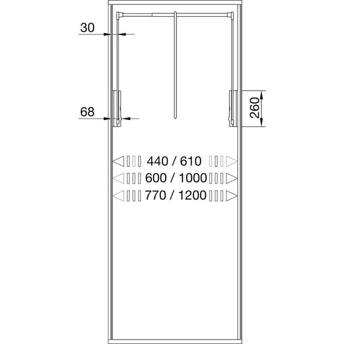 Garderobni lift Junior, V 850,ŠK 440-610mm, Nosivost 10KG, plast.belo/čel.nikl.